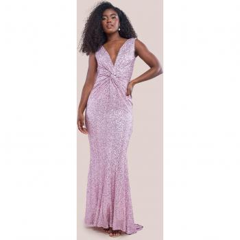 Goddiva's Blush-Colored Sequin Maxi Dress with a Twisted Front