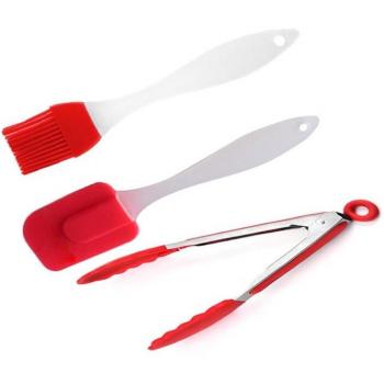Silicone Cooking Utensil Set: Tongs, Oil Brush, and Spatula (3 Pieces)