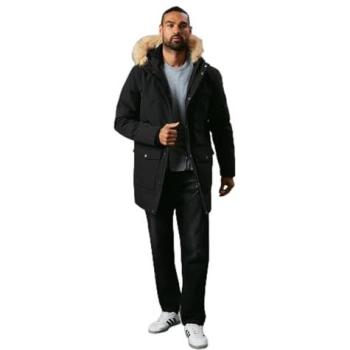 Large Black Hooded Parka for Men – 4 Pocket Design