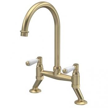 Brushed Brass Traditional Bridge Mixer Tap with Lever Handles