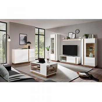 CELLE Wohnwand-Set in Weiß Glanz mit Couchtisch und Anrichte aus Grandson Oak Eiche Nb., B/H/T 290/194/40 cm