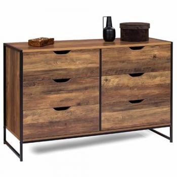 Commode industrielle Hawkins 6 tiroirs 115 cm en bois foncé