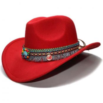 LUCKYLIANJI Children's Retro Cowboy Hat with Turquoise Braid (54cm)