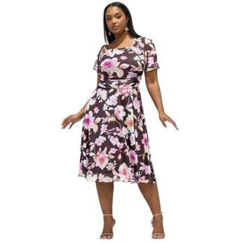 Women's Cocoa Floral Mesh Midi Dress (Size 18)