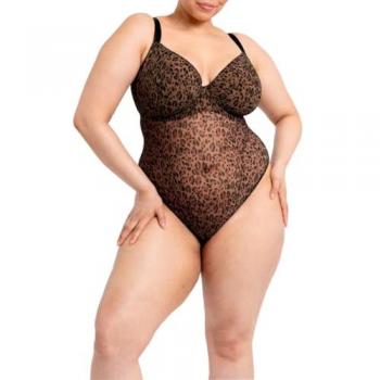 Leopard Brown Cool Cat Plunge Bodysuit (Curvy Kate)