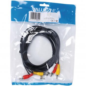 Câble 3X RCA Mâles vers 3X RCA Mâles, 3 m, Noir (Valueline)