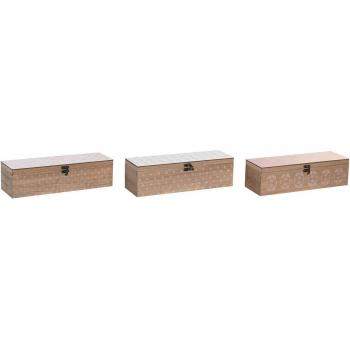 Cofanetto infusione DKD Home Decor 30x9x8 cm Vetro Rosa e Bianco 3 Pezzi MDF Legno TU Trasparente