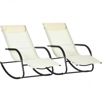 Sdraio a Dondolo Outsunny per Giardino in Acciaio con Braccioli e Poggiatesta Staccabile – 67x144x87 cm, Grigio e Beige