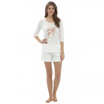Ladies’ Wolf & Hare Soft Pajamas (Top + Shorts) – Cream, 8‑10