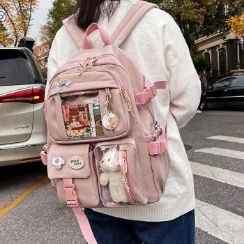 Backpack scolaire imperméable vert, multi-ports en nylon, design mignon