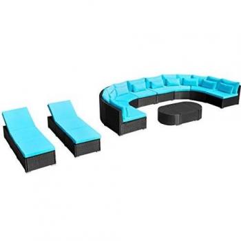 VidaXL Set da esterno 13 pezzi in poliratana con cuscini blu