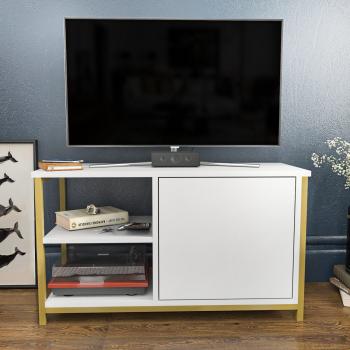 Muskegon 90 cm Wide TV Unit Stand with Two Open Shelves and Cabinet