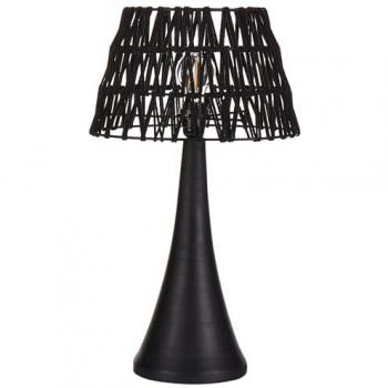 Lampada da Tavolo Moderna con Paralume in Cotone Nero e Base in Legno di Mango Pellejas