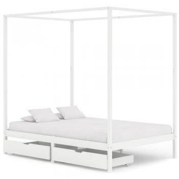 Himmelbett 140x200cm in Weiß mit Schubladen