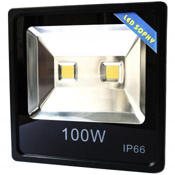 EKOO® Proiettore LED 100W luce calda 3000K Professionale, Faro per esterno con doppio LED IP66 realmente 100W