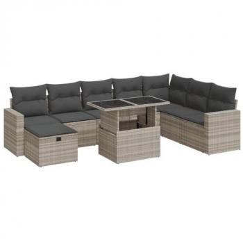 VidaXL Muebles de jardín 9 piezas con cojines en ratán sintético gris claro