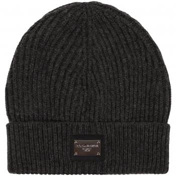 Dolce & Gabbana, Beanies, male, Gray, Size: ONE SIZE Grey Logo Beret Hat