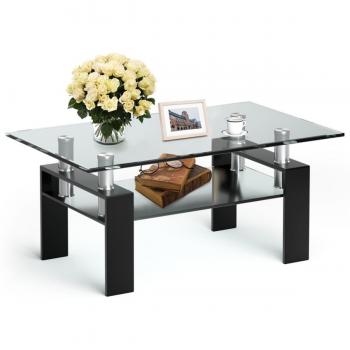 Industrial Black Glass Coffee Table – Rectangular Design