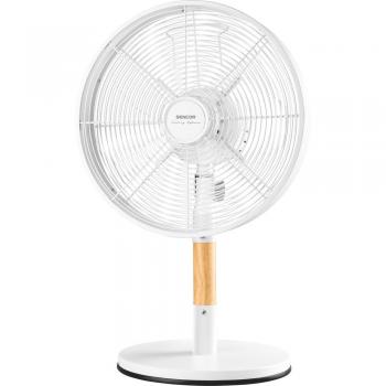 Ventilateur de Bureau Sencor 3080WH – 3 Vitesses, Oscillation 80°, Charme Métallique et Bois