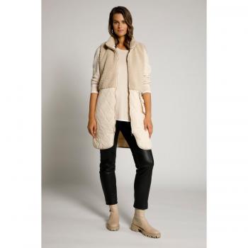 Beige Plus Size Quilted Teddy Fur Vest, Size 16/18