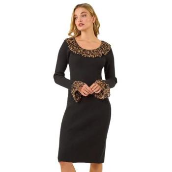 Robe Tricot Frill Léopard Noir Roman
