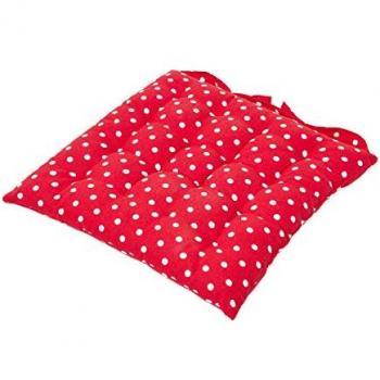 Red Polka Dot Cotton Chair Cushion Pad with Button Straps 40 x 40 cm