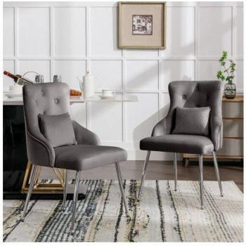 Poltrona Comfort Grigio Okwish – Set di 4 Sedie a Bottoni