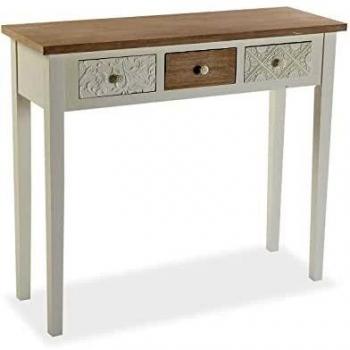 Versa Kelly Konsolentisch für den Flur, 3 Schubladen, Maße 78 x 90 x 30 cm, Holz, Braun und Weiß
