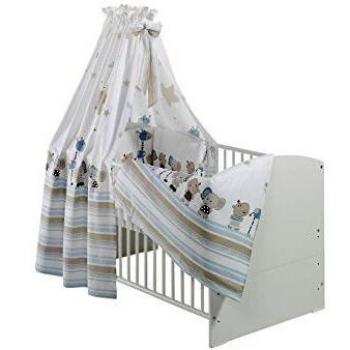 Kinderbett Schardt Classic-Line 70x140 cm – Komplettset Banjo Blau + Weiß, inkl. Umbaukit,