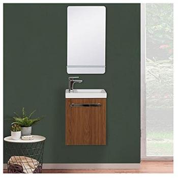 Ensemble Lavabo con Espejo Nevada y Estante de Madera