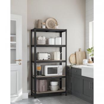 Steel 5‑Tier Shelving – Grey with Black Accents