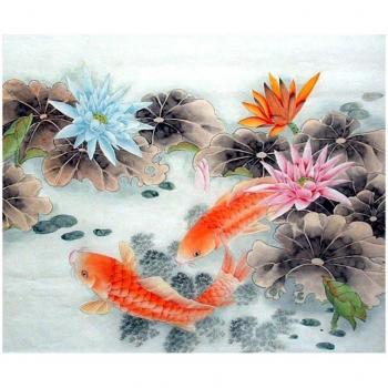 Diamant Perceuse Ronde Bricolage Koi Poisson Lotus Point de Croix 5D 20x30 cm