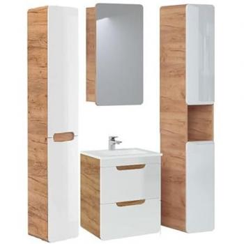 Ensemble salle de bain avec meuble vasque 50 cm, cabinet miroir et colonnes Archipel Blanc