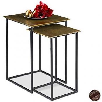 Set de Mesas Nido Cuadradas, 2 Unidades, 50,5 y 55,5 cm, Hierro y Aluminio, Colores Dorado y Negro