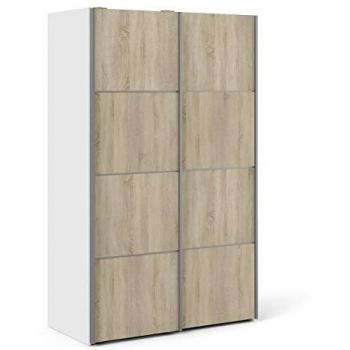 Verona White Sliding Wardrobe 120cm with Oak Doors 2 Shelves