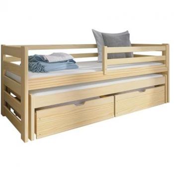 Cama Individual con Nido, Madera Pino, 80x190/80x200, Somieres, 86x206x78 cm