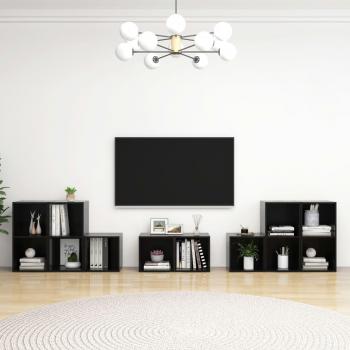 8‑teiliger TV‑Speicher in Schwarz, Hochglanz Spanplatte