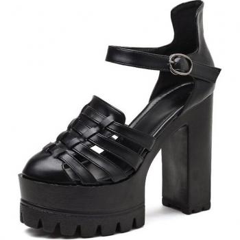 Komfortable Schwarz Leder Sandalen mit Schnalle