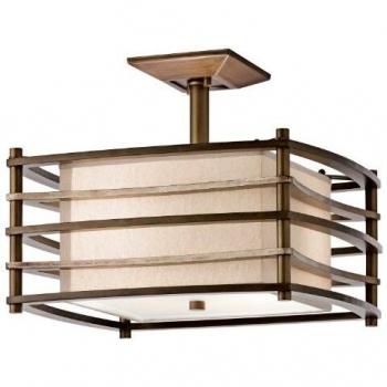 Moxie 2 Light Rectangle Semi Flush Ceiling Light Bronze, Beige, E27