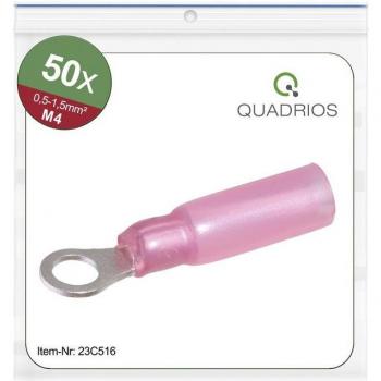 Quadrios 23C516 1.5 mm² Red Ring Terminals (Hole 4.3 mm) – Pack of 50, Partially Insulated