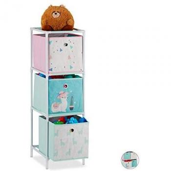 Design Lama: scaffale con 3 scatole per giocattoli, 89×27,5×30 cm, multicolore – Relaxdays