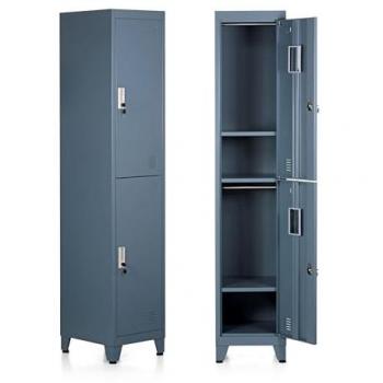 Armadietto Metallico Blu 2 Ante con Ripiani, Appendiabiti, Serratura