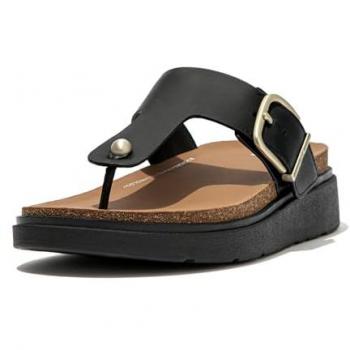 Chanclas Fitflop de Piel con Hebilla Negro