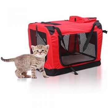 Folding Pet Carrier Bag Soft Portable Cat Travel Cage, 60x42x42 cm, Red