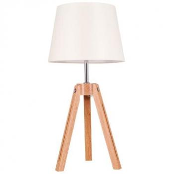 Lámpara Tripod EPIKASA, Madera y Metal, Tejido Beige, 30x30x55,5 cm