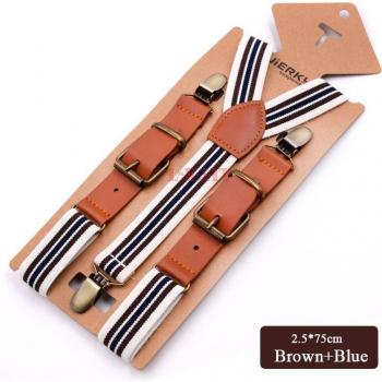 Blue Striped Y-Back Suspenders for Kids 29.5'' Long