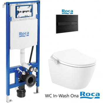Bastidor Duplo Smart Pack Roca: Cisterna Negra, Pulsador Dual y Inodoro Rimless OnA