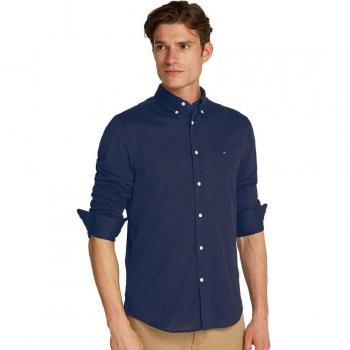 Businesshemd TOMMY HILFIGER FLEX DOBBY SF SHIRT, Herren, Gr. XXL, N-Gr, blau (carbon navy), Twill, Obermaterial: 100% Baumwolle, unifarben, klassisch, slim fit hüftlang, Langarm Ärmel mit Ärmelschlitz 1-Knopf-Manschette, Hemden, mit Logostickerei