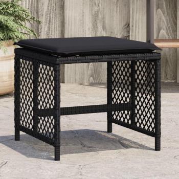 Conjunto de 4 Bancos de Jardim com Almofadas Vime Preto 41x41x36 cm