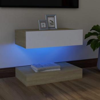Mobile TV con Luci LED Bianco e Rovere Sonoma 60x35 cm